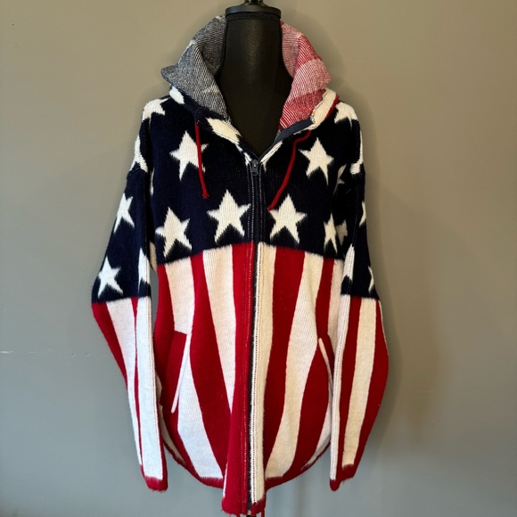 ARTESANIAS TUNTAQUIMBA Wool American Flag Full Zip Hoodie, USA, Size‎ L, EUC - Picture 1 of 6